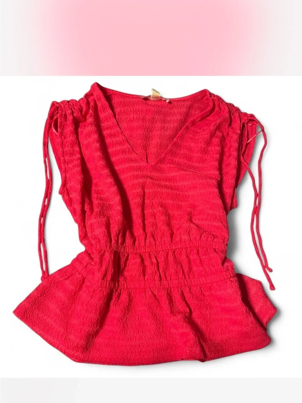 Michael Kors Bright Red V-Neck Peplum Tunic